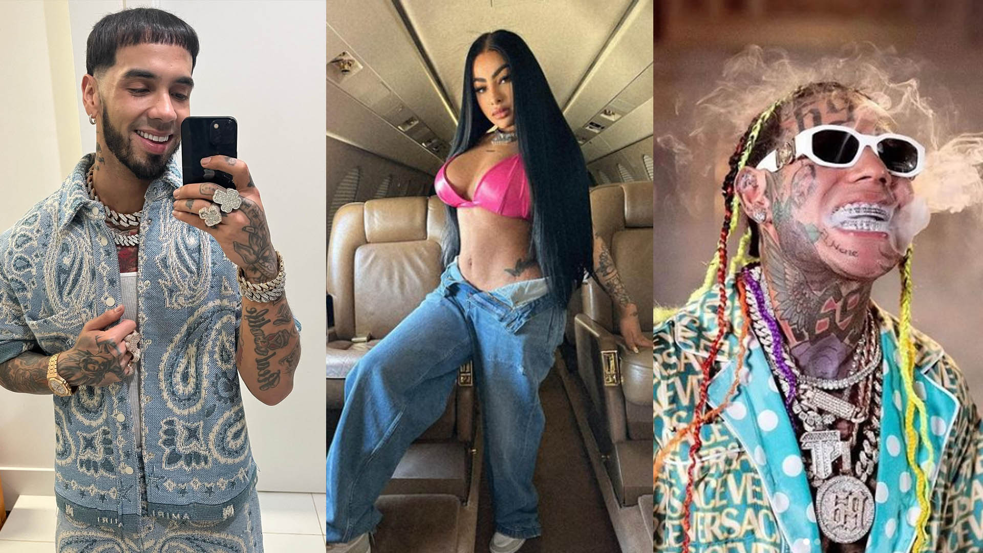 De derecha a izquierda: Anuel, Yailin La Más viral y Teshaki