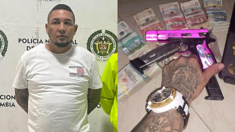 Alias Maldad a la izquierda y a la derecha fotos de armas y dinero que presumía en redes sociales