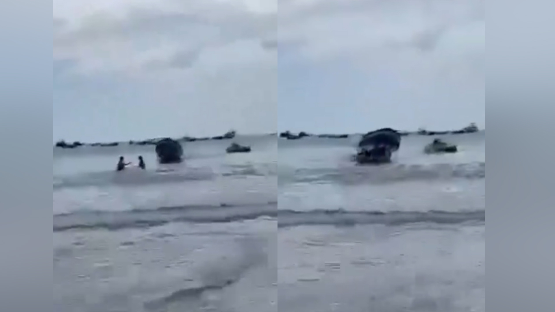 Momento en que la lancha golpea a la joven en la cabeza