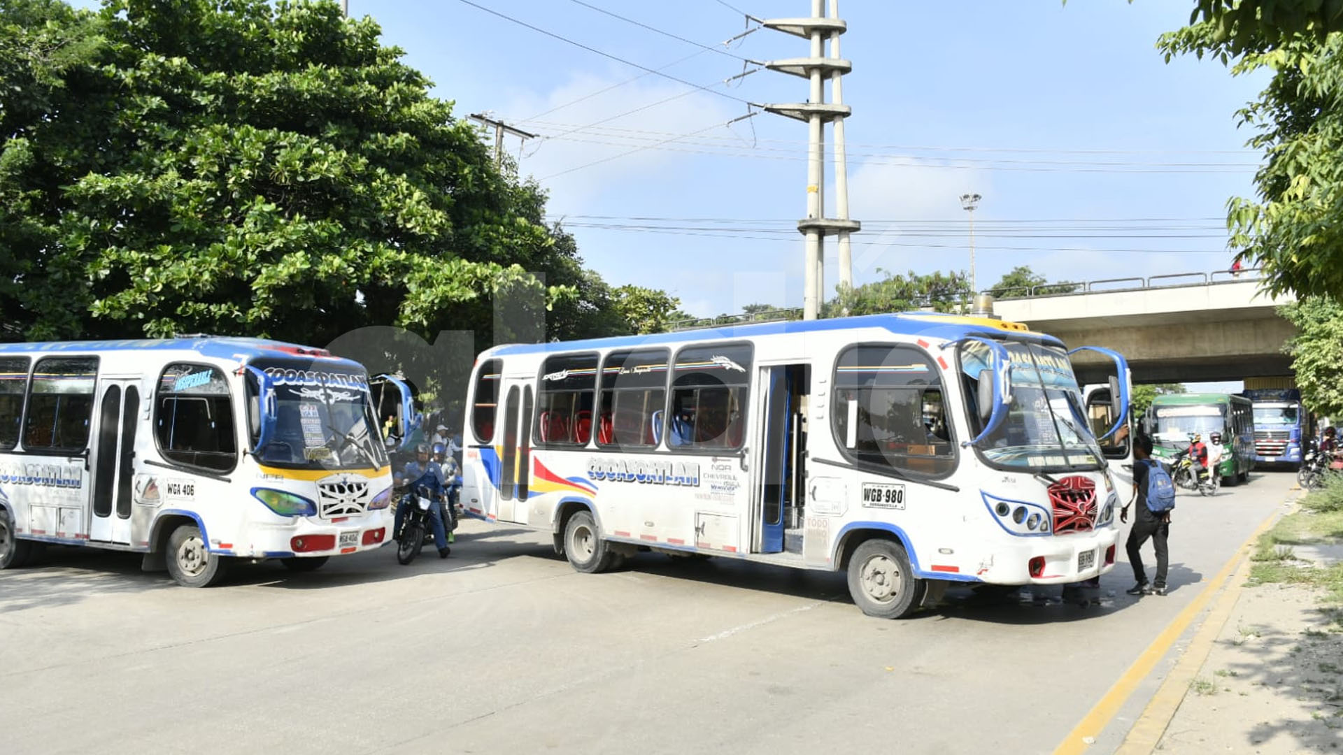 Buses en protesta a la altura de la avenida Circunvalar