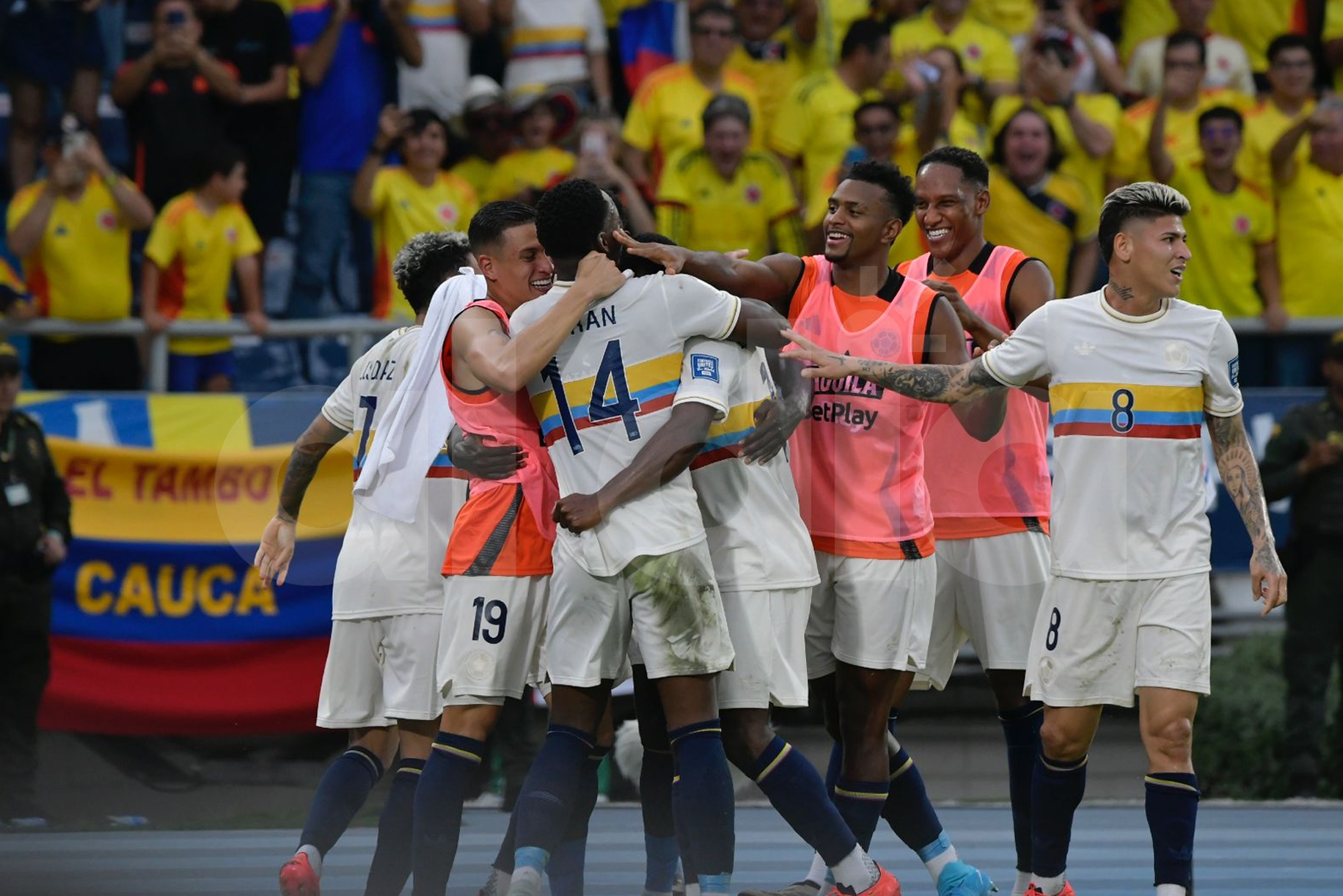 Celebración de gol de Colombia