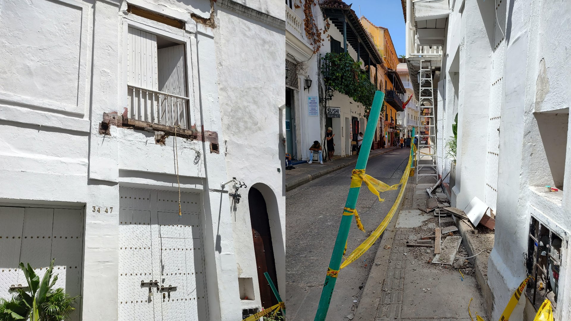 Balcón que colapsó en inmueble del centro histórico de Cartagena.