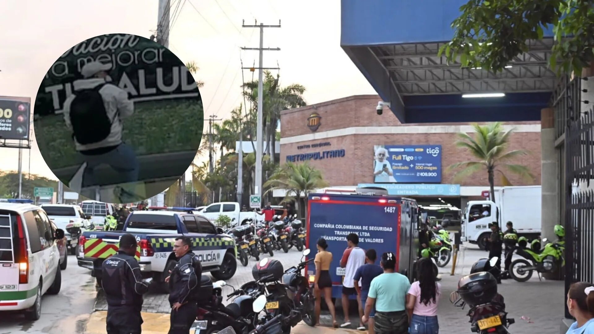 Escena tras robo en centro comercial.