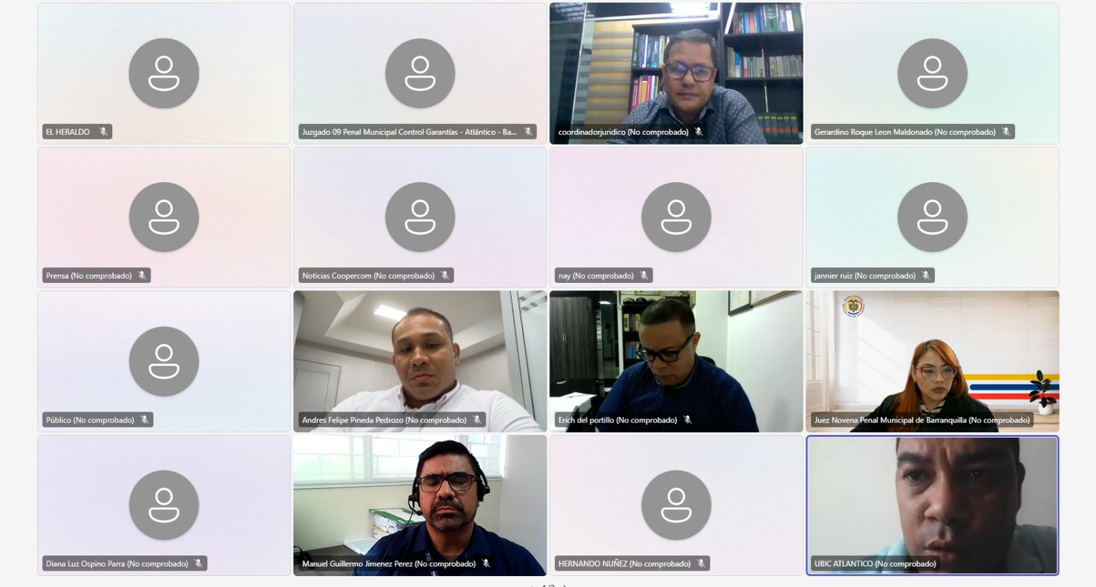 Aspecto de la audiencia virtual contra Edwin Cataño