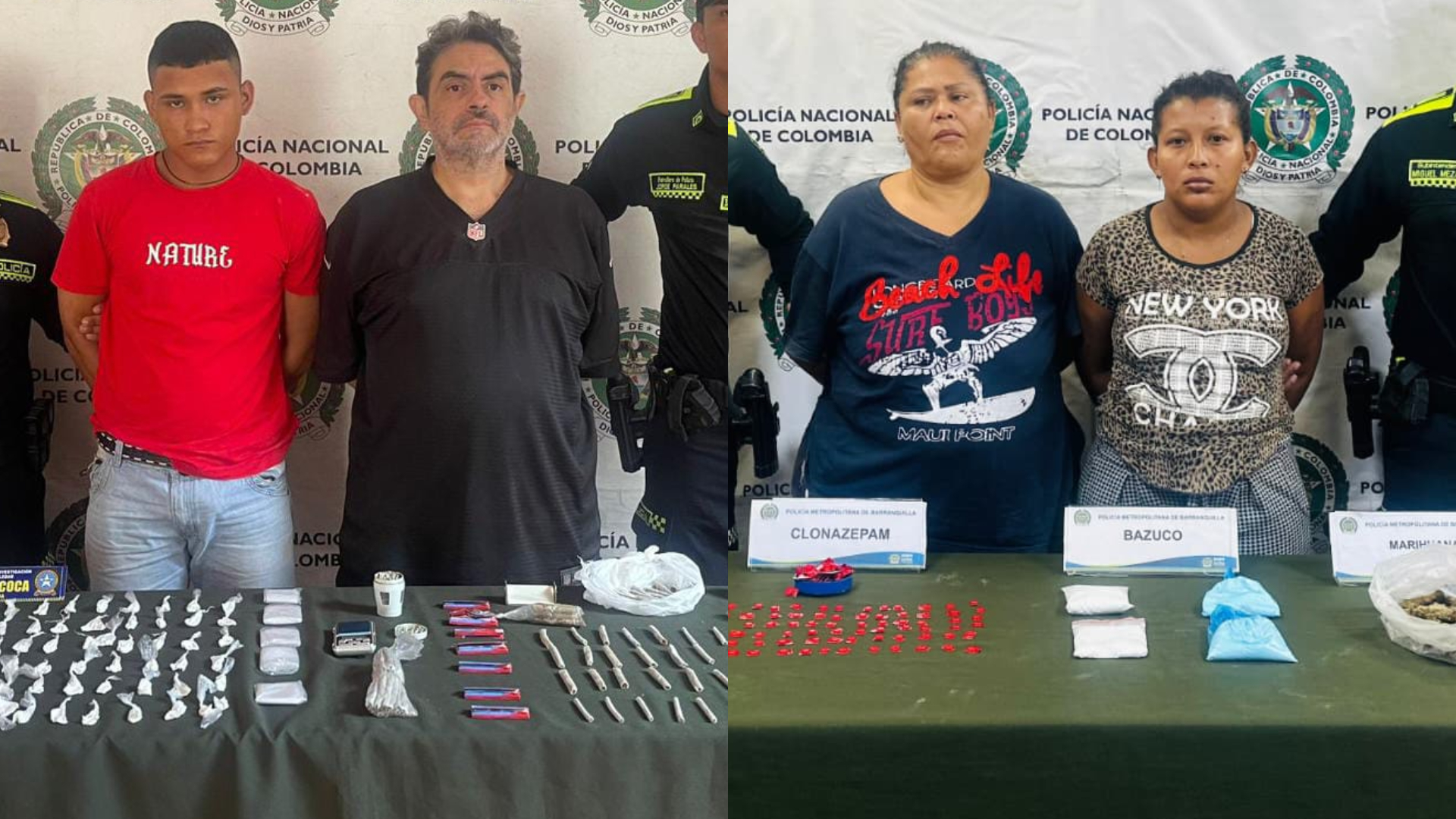 Fotografía de reseña de los capturados por tráfico de estupefacientes.