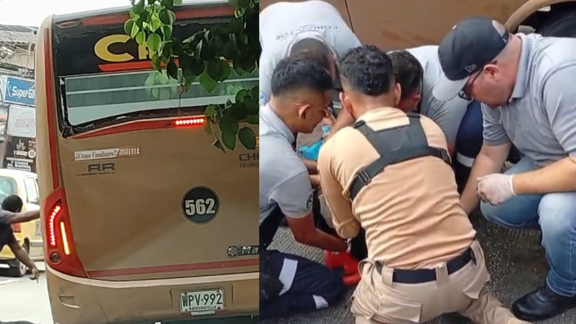 Momento en que los paramédicos auxilian a una de las víctimas.