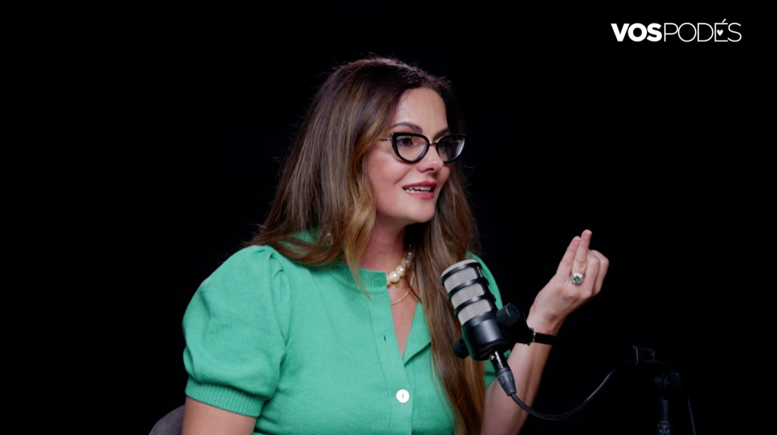 La actriz María José Martínez durante el podcast Vos Podés.