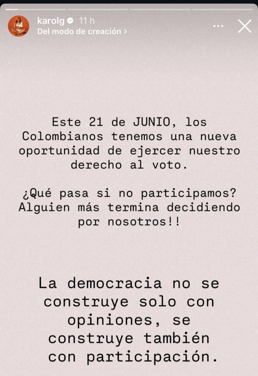 Mensaje de Karol G a través de sus redes sociales 