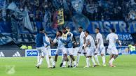 Celebración de los jugadores de Millonarios por su triunfo por 5-1 ante Deportivo Pereira.