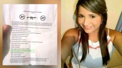 La joven asesinada y el panfleto en el que se resalta su nombre