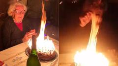 Momento en que surge una gran llama del pudín