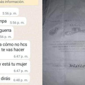 Captura de pantalla e imagen del panfleto amenazante. 