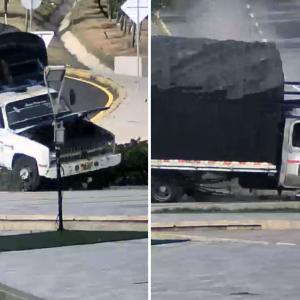 El camión se quedó sin frenos y quedó a pocos metros del monumento, ubicado sobre la Vía 40. 