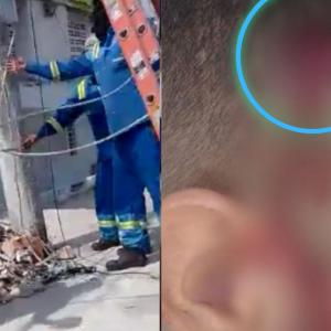 Momento en el que el ciudadano hiere a operario de Air-e / Herida de operario de Air-e