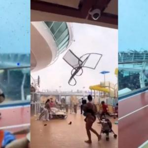 Múltiples momentos que ilustran el paso del crucero por el vendaval