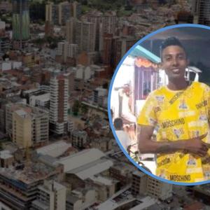 El joven asesinado y un skiline de la ciudad de Bogotá