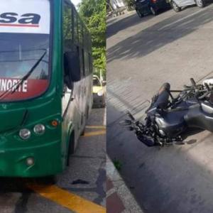 La moto y el bus involucrados en el siniestro