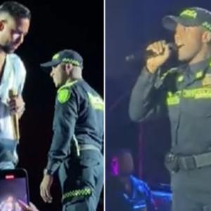 El momento en el que el uniformado alterna en tarima con Romeo, a quien definió como su artista favorito