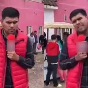 Momentos en los que el joven entrega su reporte en plena transmisión