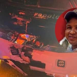 La parte frontal del bus que colicionó contra el hombre