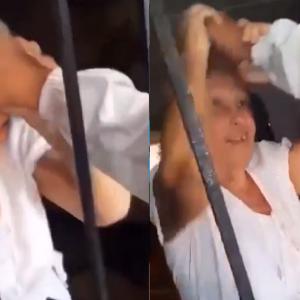 Momento en que la mujer es tomada por el cabello por el sujeto