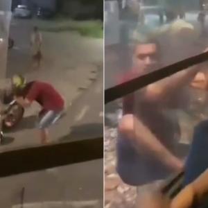 Momento en que el hombre intenta ingresar al bus