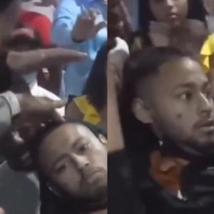 En la primera imagen el hombre simula estar muerto, y en la segunda, parece resucitar