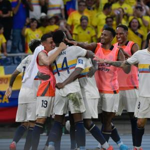 Celebración de gol de Colombia