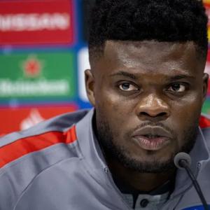 Thomas Partey, futbolista, en rueda de prensa.