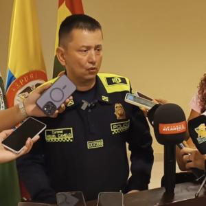 Rueda de prensa del coronel Miguel Andrés Camelo Sánchez.