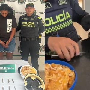 Fotografía de reseña de la mujer capturada con la droga incautada.