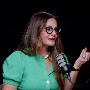 La actriz María José Martínez durante el podcast Vos Podés.