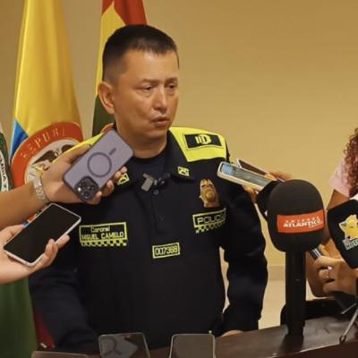 Rueda de prensa del coronel Miguel Andrés Camelo Sánchez.