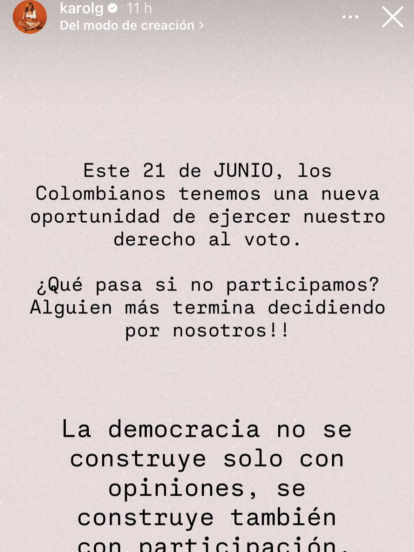 Mensaje de Karol G a través de sus redes sociales 