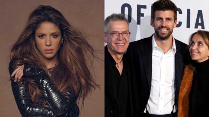 Shakira a la izquierda y Piqué junto a su familia a la derecha