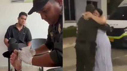 Policías le curaron los pies al desaparecido, quien luego tuvo un emotivo reencuentro con su familia. 