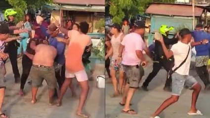 Aspecto del enfrentamiento que tuvo lugar durante esta Semana Santa a la orilla de la playa