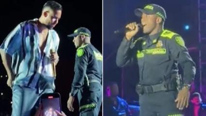 El momento en el que el uniformado alterna en tarima con Romeo, a quien definió como su artista favorito