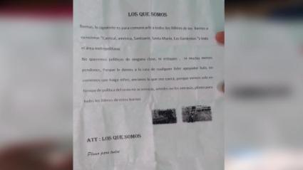 "Buenas, lo siguiente es para comunicarles a todos los líderes de los barrios a mencionar: Carrizal, Américas, Santuario, Santa María y Las Gardenias, y todo el área metropolitana (…) No queremos políticos de ninguna clase, ni stickers, ni mucho menos pendones porque le damos a la casa de cualquier líder apoyador, bala".