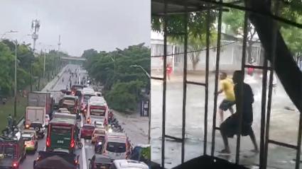 Aspecto del trancón en la Circunvalar y del enfrentamiento a piedras en la Ciudadela 20 de Julio