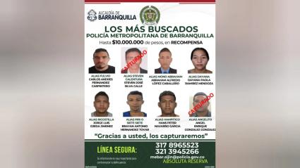 Cartel de los criminales más buscados en Barranquilla.