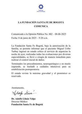 Comunicado de la Fundación Santa Fe.